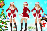 Avidlove Dessous für Bodysuit mit Druckknopfverschluss im Schritt, Weihnachtsmannkostüme, tiefer V-Ausschnitt, Boudior-Outfits mit Bügel und Gürtel
